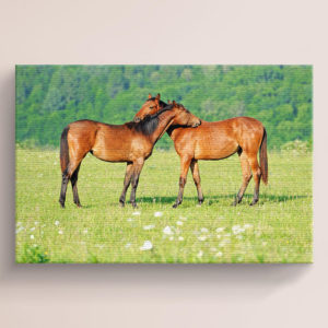 Red Horses and Greenery Canvas